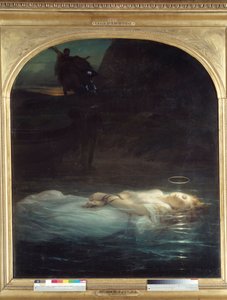 استشهاد الشاب جثة شهيد مسيحي شاب يحمل هالة تطفو على مسطح مائي. لوحة بول ديلاروش (1797-1856) 1855 صن. 1.7x1.48 م باريس ، متحف اللوفر.