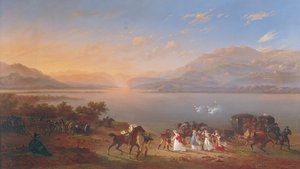 وصول الإمبراطورة جوزفين (1763-1814) لزيارة نابليون (1769-1821) في إيطاليا على ضفاف بحيرة غاردا بواسطة هيبوليت ليكومت