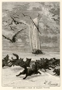 وأحيانًا مجموعة من ذئاب البراري ، من حول العالم في ثمانين يومًا بقلم جول فيرن (1828-1905) نقشها لويس ، 1873