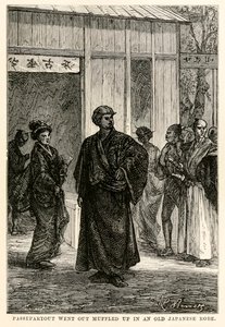 ذهب Passepartout مكتومًا في رداء ياباني قديم ، من Around the World in Eighty Days بواسطة Jules Verne (1828-1905) ، منقوش بواسطة Louis Prevost ، 1873