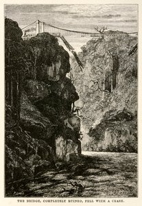 الجسر ، المدمر بالكامل ، سقط مع تحطم ، من حول العالم في ثمانين يومًا بواسطة جول فيرن (1828-1905) منقوش بواسطة لويس ، 1873