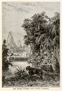 تشكل الدخان في أعمدة لولبية ، من حول العالم في ثمانين يومًا بقلم جول فيرن (1828-1905) ، 1873