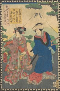 الفصل الثامن Dai hachidanme: الممثلون Bando Hikosaburo V بدور زوجة Honzo ... ، 1862 Bunkyu 2 ، 6th month. بواسطة هيراساوا كونياكي