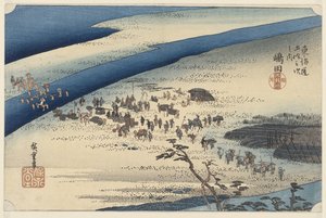De Suruga oever van de Oi rivier في شيمادا شيمادا أويجاوا سنجان (العنوان على الكائن) دي 53 محطات فان دي توكايدو (عنوان المسلسل) توكايدو غوجوسان تسوجي نو أوتشي (عنوان المسلسل على الكائن) بواسطة هيروشيغي (أنا)، أوتاغاوا