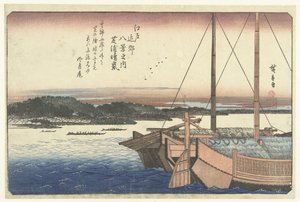 غروب الشمس على شاطئ شيبا Shibaura no Seiran (العنوان على الكائن) ثمانية مناظر لمنطقة إيدو (عنوان المسلسل) إيدو كينكو هاكي نو أوتشي (عنوان المسلسل على الكائن) بواسطة سانويا كيهي