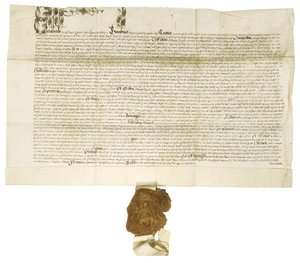 وثيقة موقعة من الملكة إليزابيث الأولى مع الختم الملكي الكبير ، 1564