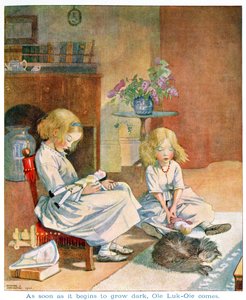 بمجرد أن يبدأ الظلام ، من "Ole Luk-Oie" في إصدار "Fairy Tales" لهانس كريستيان أندرسن (1805-1875) 1920 (ألوان مائية على الورق)
