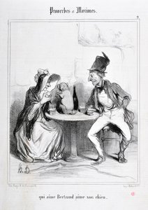 عمل فني من قبل هونور دومير (1808-1879). يعود تاريخ Charivari إلى عام 1840: Serie PROVERBS ET MAXIMES "" الذي يحب Bertrand يحب كلبه "" MUSEE DES BEAUX ARTS - PALAIS LONGCHAMP ، MARSEILLE بواسطة الشرف دومييه