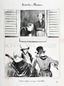عمل فني من قبل هونور دومير (1808-1879). يعود تاريخ Charivari إلى عام 1840: Serie PROVERBS ET MAXIMES "" الجوع في البطن ليس له آذان "" "MUSEE DES BEAUX ARTS - PALAIS LONGCHAMP ، MARSEILLE بواسطة الشرف دومييه