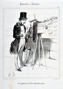 عمل فني من قبل هونور دومير (1808-1879). يعود تاريخ Charivari إلى عام 1840: Serie PROVERBS ET MAXIMES "الصبر هو فضيلة الحمير" MUSEE DES BEAUX ARTS - PALAIS LONGCHAMP ، MARSEILLE بواسطة الشرف دومييه