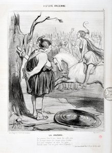 العمل الفني من قبل Honore Daumier (1808-1879) يعود تاريخ Charivari إلى عام 1842: Serie HISTORIE ANCIE Les Amazones. "" في أول حريق في ذلك اليوم ، قبل ملكتهم النبيلة ، شوهدوا يروضون خيولًا مليئة بالحماسة. واستقبل الشاب الفائز في منتصف الساحة بواسطة الشرف دومييه
