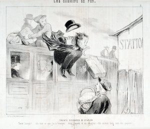 عمل فني من قبل هونور دومير (1808-1879). يعود تاريخ Charivari إلى عام 1843: Serie LES Chemins de fer ثلاثون ثانية من محطة "" -Tiens Joseph! vla كل ما يجب أن أرسله لك ... ثلاث حزم ومسافر - قبل كل شيء رعاية الحزم "MUSEE DES BEAUX ART بواسطة الشرف دومييه