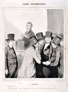عمل فني من قبل هونور دومير (1808-1879). يعود تاريخ Charivari إلى عام 1843: Serie SCENES PARLIAMENTARY. الانتخابات "" تسبح !!! "آه يا أصدقائي أصدقائي المقربين الليلة هي أكثر يوم في حياتي!" متحف الفنون الجميلة - قصر لونغ تشامب ، مارسيلي بواسطة الشرف دومييه