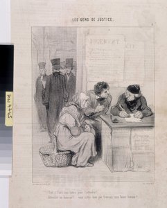 عمل فني من قبل هونور دومير (1808-1879). يعود تاريخ Charivari إلى عام 1845: Serie LES PEANS DE JUSTICE. "هل عليك أن تكتب رسالة لتجعله طريًا؟ - حضور المحضر! ألست فرنسيًا ، يا رجلي الطيب؟ " خافت 37.5x28.5 سم مقتطف من جريدة Le "Charivari" بواسطة الشرف دومييه