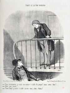 عمل فني من قبل هونور دومير (1808-1879). يعود تاريخ Charivari إلى عام 1853: الدوري الإيطالي كل ما ستفعله "ستعذروني ، سأجلس على الطاولة. حوله! هل تناولت الطعام؟ - لا ليس بعد. "حسنًا ، حسنًا ، سأكون على الطاولة أمامك" "MUSEE DES BEAUTS ART بواسطة الشرف دومييه
