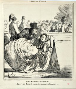 العمل الفني لـ Honore Daumier (1808-1879) يعود تاريخ Charivari إلى عام 1859: Serie AU CAMP DE SAINT MAUR زيارة إلى خيام Turcos. "" هنا! ... ينامون مثل الرجال العاديين ... "متحف الفنون الجميلة - قصر لونغ تشامب ، مارسيلي بواسطة الشرف دومييه