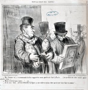 عمل فني من قبل هونور دومير (1808-1879). يعود تاريخ Charivari إلى عام 1859: Serie IN THE SALE "" - نصحتني زوجتي بإحضار صورتي المصنوعة في باريس ... لقد استفدت من هذا البيع لشراء هذه ... - لكن ليس أنت ... ca. .. - أنا أعلم أنني سأجعل ر بواسطة الشرف دومييه