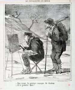 عمل فني من قبل هونور دومير (1808-1879). يعود تاريخ Charivari إلى عام 1864: Serie LES LANDSAGISTS في الشتاء "" - رجلي العجوز ، لوحتك تفتقر إلى الحرارة - والرسام كذلك! "" متحف الفنون الجميلة - قصر لونغ تشامب ، مارسيلي بواسطة الشرف دومييه