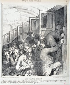 عمل فني من قبل هونور دومير (1808-1879). يعود تاريخ Charivari إلى عام 1864: Serie Sketch Les trains de plaisir "" - عندما وصلنا أخيرًا بعد عشر هجمات فاشلة إلى احتلال مكان في عربة ، نشعر بالمتعة الأولى والحيوية للغاية "" MUSEE DES BEAUX A بواسطة الشرف دومييه