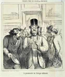 عمل فني من قبل هونور دومير (1808-1879). يعود تاريخ Charivari إلى عام 1865: رسومات Serie Sketches تم التقاطها في Salon La promenade du Critique المؤثرة MUSEE DES BEAUX ARTS - PALAIS LONGCHAMP ، MARSEILLE بواسطة الشرف دومييه