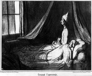الاعتقاد برؤيته ، رسم كاريكاتوري من قبل Honore Daumier (1808-1879). "" Charivari "" بواسطة الشرف دومييه