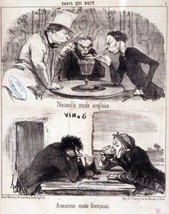 كارتون عن إساءة تذوق الطعام. سلسلة "مشروبات Paris qui": أزياء إنجليزية جديدة وأزياء فرنسية قديمة. نقش هونور داوميير (1808-1879). مقتطف من جريدة "Le Charivari" 23 يونيو 1852 Dim 37x26 cm Inv D 2312 - box 24 N¡7. مرسيليا ، موسى بواسطة الشرف دومييه