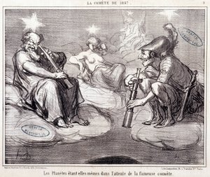 كارتون عن العلم. Serie Sur "" Comete of 1857 "": "" الكواكب نفسها تنتظر المذنب الشهير "" ". نقش بواسطة Honore DAUMIER (1808-1879) ، 25 مارس بواسطة الشرف دومييه