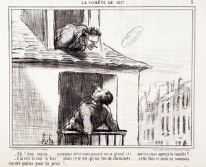 كارتون عن العلم. Serie Sur "" The Comete of 1857 "": "" حسن الجار ... لماذا صرخة عظيمة ... "نقش بواسطة Honore DAUMIER (1808-1879). مقتطف من جريدة "Le Charivari" في 11 مارس بواسطة الشرف دومييه