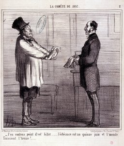 كارتون عن العلم. سلسلة حول "" كوميت عام 1857 "": لا أريد تذكرة ... "نقش بقلم هونور دوميير (1808-1879). مقتطف من جريدة "Le Charivari" "4 آذار بواسطة الشرف دومييه