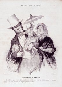 كارتون عن الأسرة. سلسلة "" أيام الحياة الجميلة ": يوم أحد في الريف ..." نقش بقلم Honore DAUMIER (1808-1879). مقتطف من جريدة "Le Charivari" في 21 يوليو بواسطة الشرف دومييه