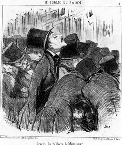 أمام لوحات Meissonnier ، مأخوذة من سلسلة الرسوم المتحركة "" Paintings and Salons "لـ Honore Daumier (1808-1879). "Charivari" بواسطة الشرف دومييه