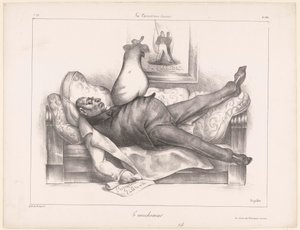 صورة كاريكاتورية لجيلبرت دو موتير ، ماركيز دي لا فاييت ، خلال كابوس Le Cauchemar (العنوان على الكائن) بواسطة أوبيرت وسي.