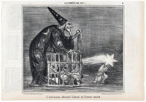 المذنب عام 1857 ، "الفلكي الألماني يطلق بطة مشهورة" ، من لو شاريفاري ، حانة. 1858 (نقش) بواسطة الشرف دومييه