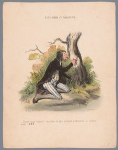 رجل ينحت الأحرف الأولى في لحاء الشجر Pauvre jeune homme! (...) (العنوان على الكائن) العواطف والمشاعر (عنوان المسلسل) المشاعر والعواطف (عنوان السلسلة على الكائن) بواسطة أوبيرت وسي.