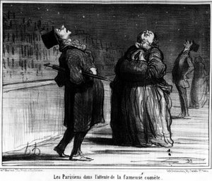 الباريسيون ينتظرون المذنب الشهير ، رسم كاريكاتوري من قبل هونور دومير (1808-1879) "Charivari" بواسطة الشرف دومييه