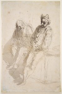 اثنين من Saltimbanques، 1865-1873 (حبر أسود رمادي، طلاء رمادي على الورق) بواسطة الشرف دومييه