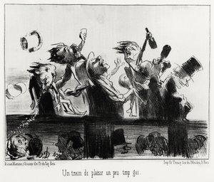قطار ممتع قليل الشذوذ ، في سلسلة Les Chemins de fer ، رسم إيضاحي من قبل Honore Daumier (1808-1879) ، نُشر في "Charivari" ، بتاريخ 20 أغسطس 1852. بواسطة الشرف دومييه