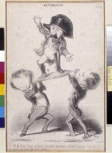 فيكتور هوغو وإميل دي جيراردين يدعمان ترشيح نابليون بونابرت. ظهر كارتون هونوري دومير (1808-1879) في "" لو شاريفاري "". منزل القمامة لفيكتور هوغو ، بيفريس (خافت سم 30،3x20) بواسطة الشرف دومييه