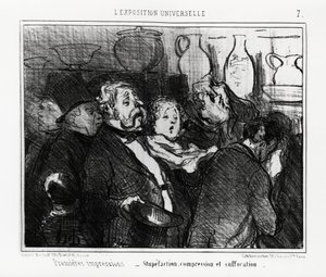 المعرض العالمي: الانطباعات الأولى: الذهول والضغط والاختناق. رسم توضيحي من قبل Honore Daumier (1808-1879) ، نُشر في الأخبار ، "Charivari" ، بتاريخ ٢٤ مايو ١٨٥٥. بواسطة الشرف دومييه
