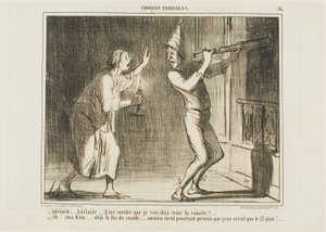 "- أديلايد، أديلايد.. أعتقد أنني أستطيع أن أرى المذنب قادم!!! - يا إلهي ... هذه نهاية العالم.... كم هذا مزعج. لقد وعدوا بأنه لن يأتي حتى 13 يونيو!!!"، اللوحة 31 من كروكي باريسيين بواسطة أونوريه فيكتورين دومييه