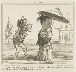 "- من المؤسف أنني لا أتحدث الصينية ... أود أن أقول لها شيئًا لطيفًا جدًا لها وشيئًا بذيئًا لزوجها"، لوحة 4 من إن تشين بواسطة أونوريه فيكتورين دومييه