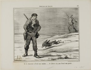 إذا كان الصياد بارد اليدين ... فإن الأرنب ليس لديه أقدام باردة، لوحة 22 من Émotions De Chasse بواسطة أونوريه فيكتورين دومييه