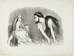 أوديب "- عندما قطع سيفي قلبه النازف - أنتِ ترتجفين يا سيدتي - حينها كان العالم يتداعى"، اللوحة العاشرة من كتاب "فيسيونوميات تراجيكية بواسطة أونوريه فيكتورين دومييه