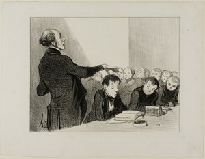 "تذكرون الآن أن الشاب كاباسول الصغير أجود من أن أسمح لأحد في هذا الفصل أن يتحرش به، فهو تحت حمايتي المباشرة! في الامتحانات النهائية هو الذي سيحمل شرف مدرسة بيلبوكيه الثانوية" لوحة 32 و بواسطة أونوريه فيكتورين دومييه