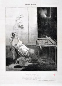 العمل الفني من قبل Honore Daumier (1808-1879) يعود تاريخ Charivari إلى عام 1842: Serie HISTORIE ANCIE Les Nuits de Penelope "" من الصورة الشخصية الرائعة التي غاب عنها ، إلى الأبد إلى عينيه اللطيفتين مثل نجم يهدف إلى نسج ثلاث سنوات وماكره وحياته ق بواسطة الشرف دومييه