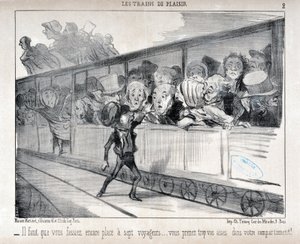 عمل فني من قبل هونور دومير (1808-1879). يعود تاريخ Charivari إلى عام 1852: Serie LES TRAINS DE PLEASURE - عليك توفير مساحة لسبعة ركاب ... أنت مرتاح جدًا في مقصورتك! متحف الفنون الجميلة - قصر لونغ تشامب ، مارسيلي بواسطة الشرف دومييه
