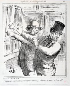 عمل فني من قبل هونور دومير (1808-1879). يعود تاريخ Charivari إلى عام 1865: رسومات Serie Sketches التي تم التقاطها في الصالون "" - فلنكن برجوازيين مثل هذا ... معجب على الأقل هذه Courbet! "" متحف الفنون الجميلة - قصر لونغ تشامب ، مارسيلي بواسطة الشرف دومييه