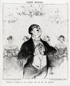 اسكتشات موسيقية: تتطلع إلى إبهار الحاضرين الثريين بصدرها. إيضاح هونور دومير (1808-1879) ، نُشر في "Charivari" ، بتاريخ ١٤ فبراير ١٨٥٢. بواسطة الشرف دومييه