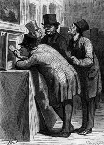 دار المزاد: عاشق الفن. رسم كاريكاتوري من قبل Honore Daumier (1808-1879). نقش في "" Le Monde Illustré "" رقم 314 بتاريخ 18 أبريل 1863. بواسطة الشرف دومييه