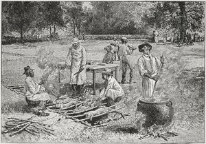 الشواء الجنوبي ، رسم توضيحي من "هاربر ويكلي" ، 1887 ، من "مسابقة أمريكا ، المجلد 3" ، بقلم رالف هنري غابرييل ، 1926 بواسطة هوراس برادلي